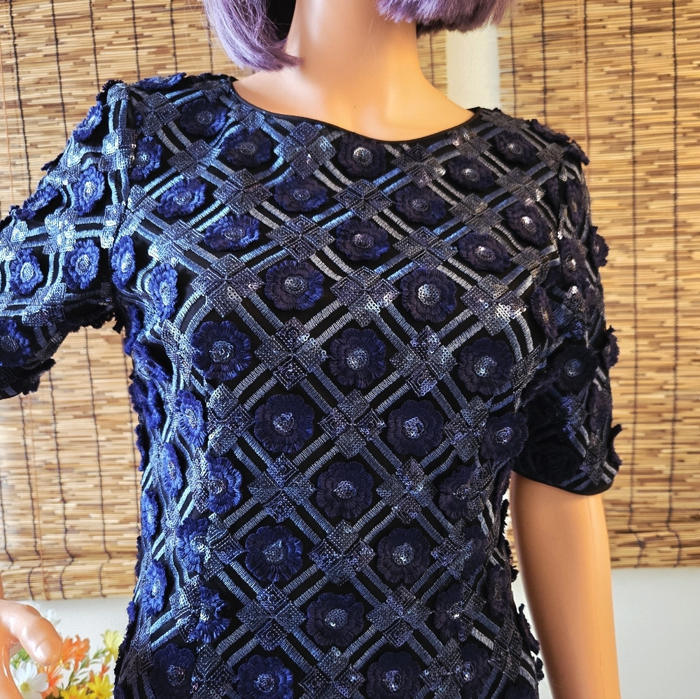 Bagdley Mischka Belle 3D Floral Sequined Dress